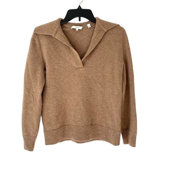 Vince Raglan Sleeve Polo Wool Cashmere Tan Heathered Chestnut Sweater size XS - Picture 3 of 9